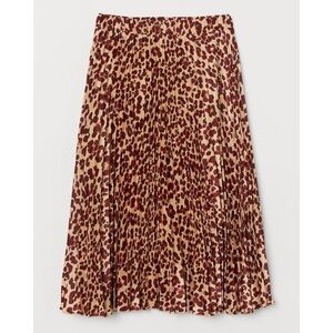 H&M Pleated Maroon Leopard Print Midi Skirt Size 2